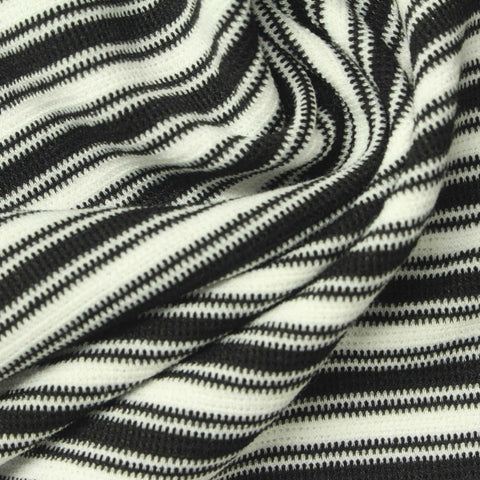 Black Horizontal-Stripe Rib Knit, Poly-Viscose, 250 gsm, 160 cm