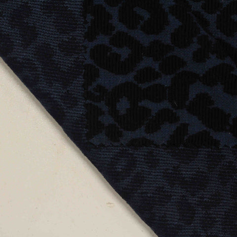 Dark Blue Leopard Jacquard, Poly-Viscose