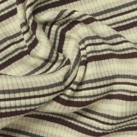 Cream Horizontal-Stripe Rib Knit, Cotton, 265 gsm