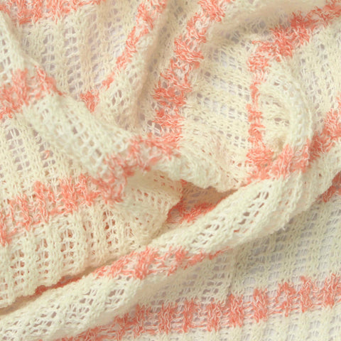Peach Horizontal-Stripe Rib Knit, Polyester, 210 gsm