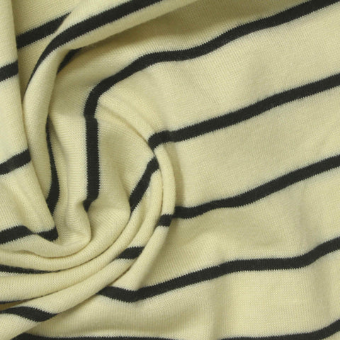 Light Yellow Horizontal-Stripe Jersey Knit, Poly-Cotton