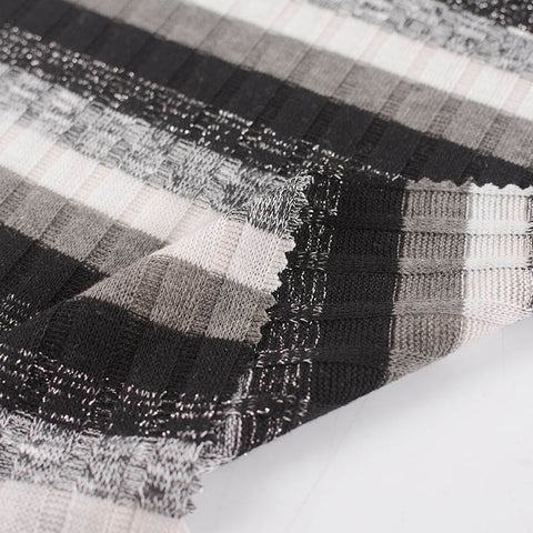 Black Vertical-Stripe Rib Knit, Polyester, 206 gsm