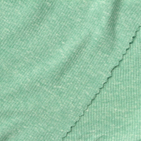 Light Green Marl Rib Knit, Cotton-Poly, 240 gsm