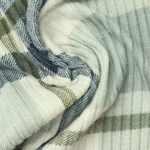 Blue Plaid Rib Knit, Polyester