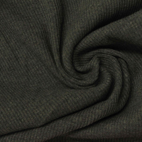 Dark Green Heathered-Marl Rib Knit, Poly-Cotton
