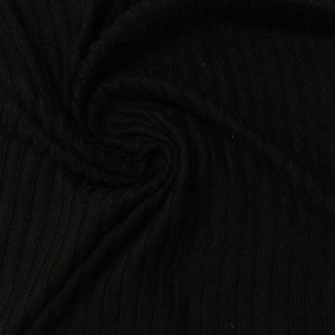 Brushed Polyester Stretch Rib Knit Fabric, 195 gsm — Black