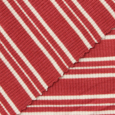 White Horizontal-Stripe Rib Knit, Poly-Viscose, 230 gsm