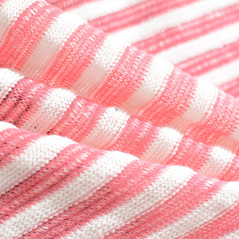 Pink Horizontal-Stripe Chunky Knit, Poly-Cotton, 219 gsm