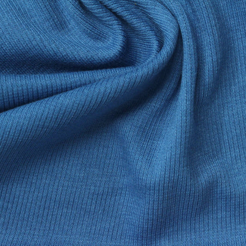Polyester Cotton Stretch Rib Knit Fabric, 300 gsm, 115 cm — Blue