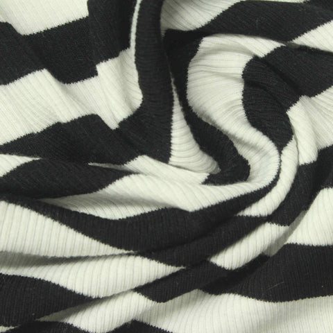 Black Horizontal-Stripe Rib Knit, Polyester, 210 gsm