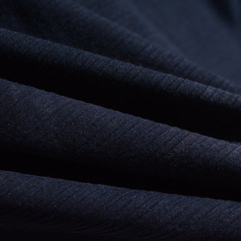 Striped Polyester Viscose Stretch Knit Fabric, 310 gsm, 160 cm — Navy