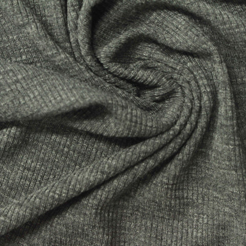 Grey Marl Rib Knit, Poly-Viscose, 180 gsm