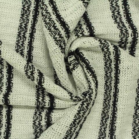 Black Vertical-Stripe Rib Knit, Poly-Viscose, 190 gsm