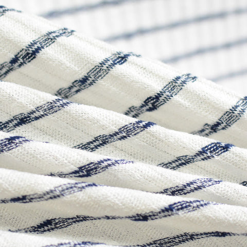 Navy Horizontal-Stripe Rib Knit, Poly-Cotton, 290 gsm
