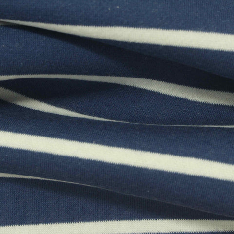 Navy Horizontal-Stripe French Terry, Cotton-Poly, 260 gsm