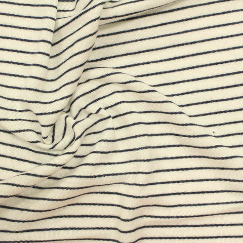White Horizontal-Stripe Jersey Knit, Viscose, 152 gsm