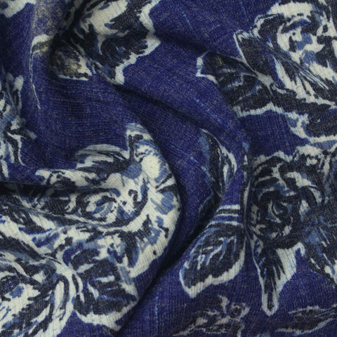White Floral Rib Knit, Poly-Viscose, 240 gsm