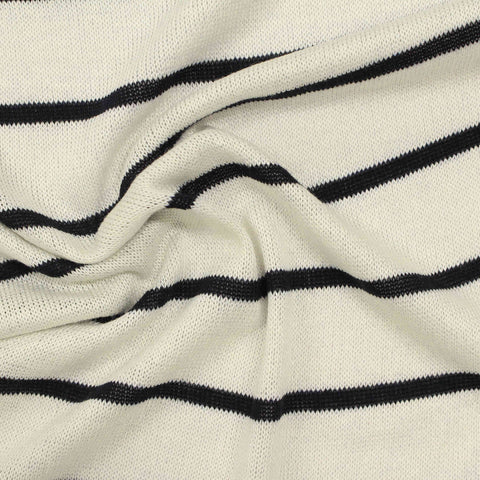 Off-White Horizontal-Stripe Jersey Knit, Viscose-Poly