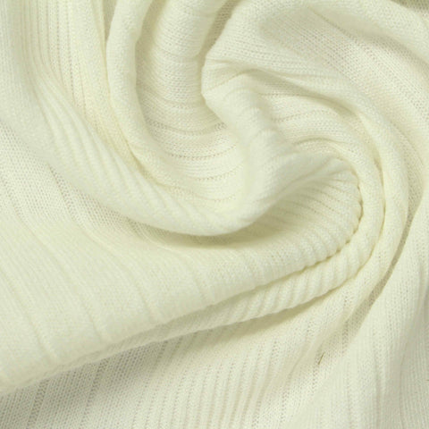 Polyester Viscose Rib Knit Fabric, 200 gsm, 178 cm — White