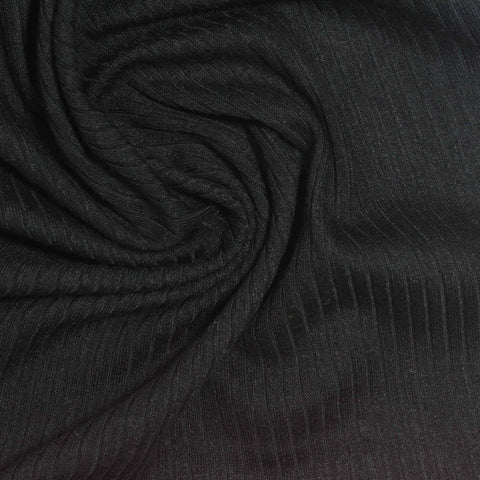Viscose Stretch Rib Knit Fabric, 310 gsm, 124 cm — Black
