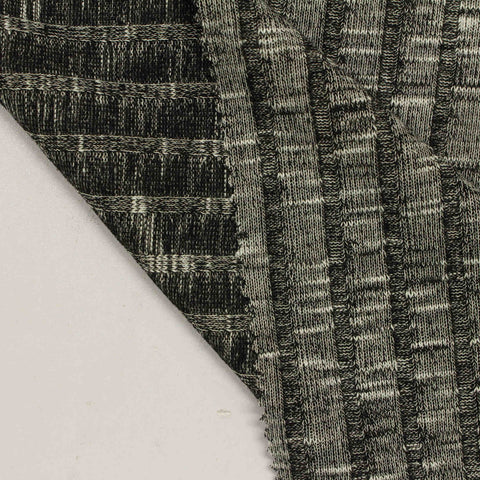 Black Marl Rib Knit, Poly-Viscose, 210 gsm