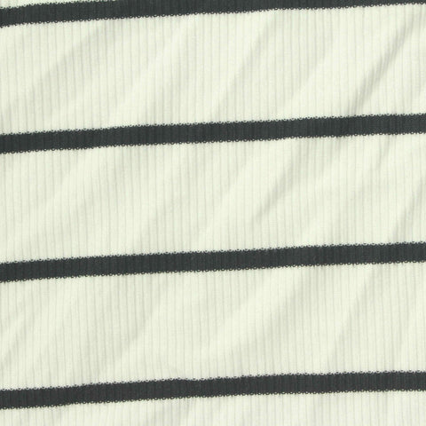 Black Horizontal-Stripe Rib Knit, Polyester, 200 gsm, 160 cm