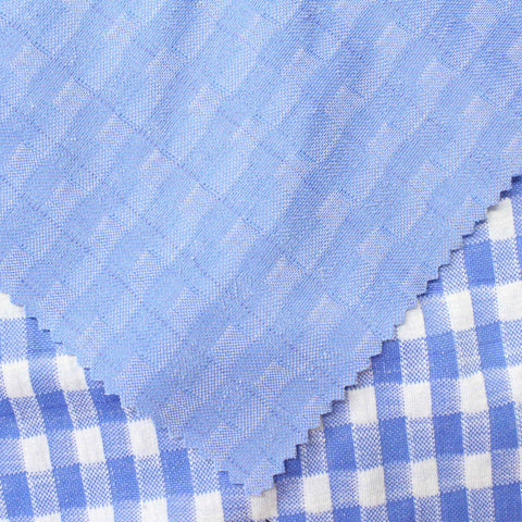 Blue Check Jacquard, Poly-Viscose