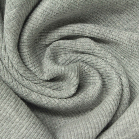 Light Grey Heathered-Marl Rib Knit, Cotton-Poly, 279 gsm