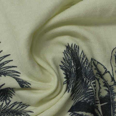 Dark Blue Tropical-Leaf Piqué Knit, Poly-Viscose