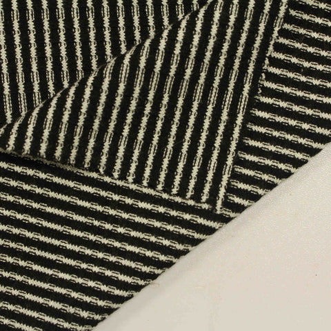 Black Vertical-Stripe Rib Knit, Poly-Viscose, 260 gsm