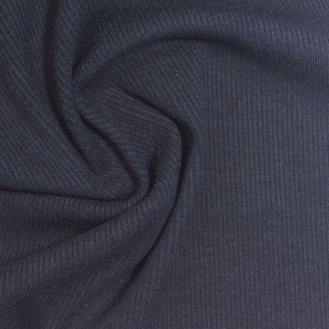 Brushed Cotton Viscose Stretch Rib Knit Fabric, 300 gsm, 150 cm — Navy