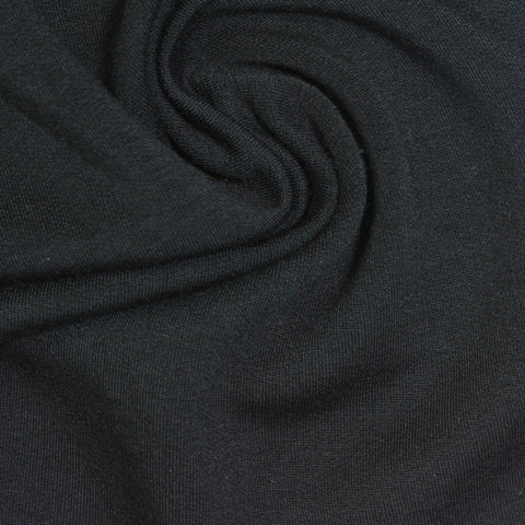 Brushed Modal Polyester Stretch French Terry Fabric, 270 gsm, 157 cm — Black
