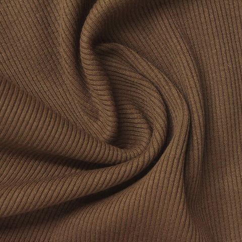 Brown Ribbed Rib Knit, Poly-Cotton