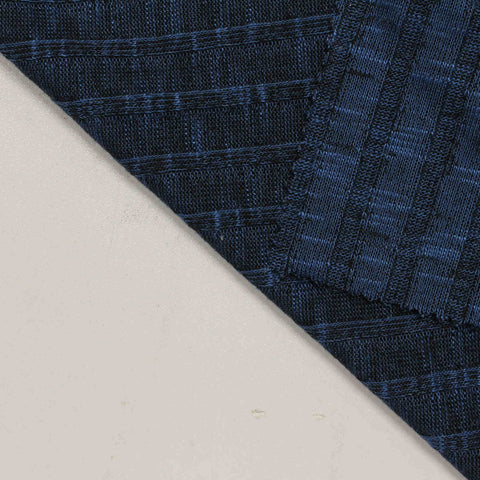 Dark Blue Marl Rib Knit, Poly-Viscose, 180 gsm