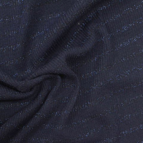 Blue Horizontal-Stripe Rib Knit, Poly-Cotton, 184 gsm