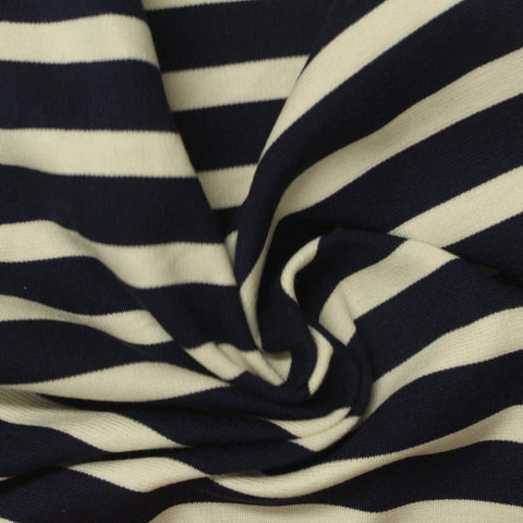 Navy Horizontal-Stripe Ponte Knit, Viscose-Poly, 280 gsm