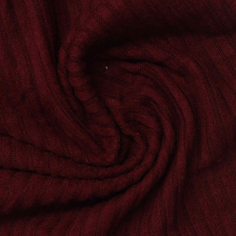 Brushed Polyester Viscose Stretch Rib Knit Fabric, 220 gsm, 152 cm — Red
