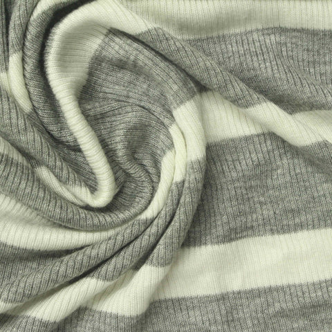 Off-White Horizontal-Stripe Rib Knit, Viscose, 220 gsm, 120 cm