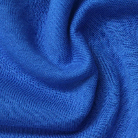 Brushed Polyester Cotton French Terry Fabric, 260 gsm, 165 cm — Blue