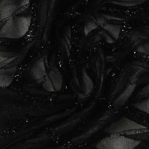 Black Wavy-Line Jacquard, Polyester, 125 gsm