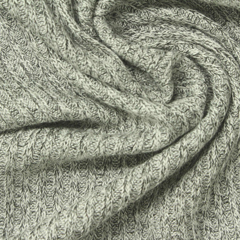 Heather Grey Marl Rib Knit, Viscose-Poly, 210 gsm, 155 cm