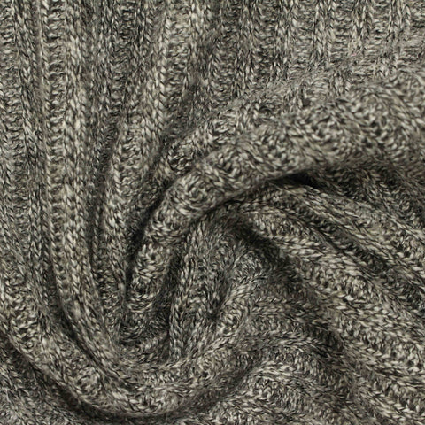 Grey Heathered-Marl Rib Knit, Polyester, 350 gsm