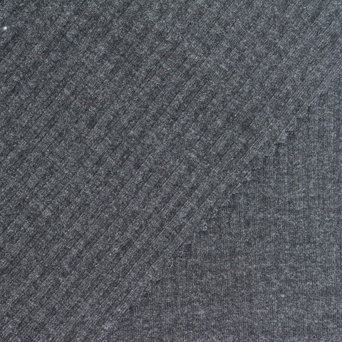 Dark Grey Marl Rib Knit, Cotton-Poly, 220 gsm