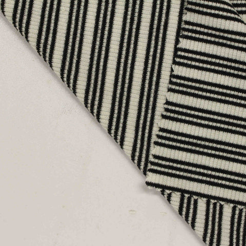 Black Horizontal-Stripe Rib Knit, Poly-Cotton, 200 gsm