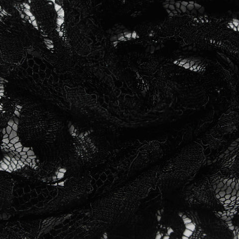Black Floral Lace, Cotton-Nylon, 125 cm