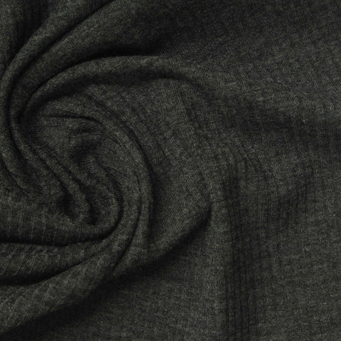Dark Grey Heathered-Marl Rib Knit, Poly-Viscose, 213 gsm