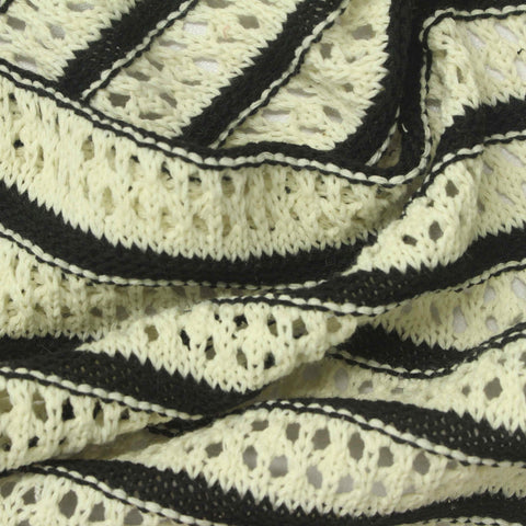 Black Horizontal-Stripe Pointelle Knit, Poly-Cotton, 320 gsm