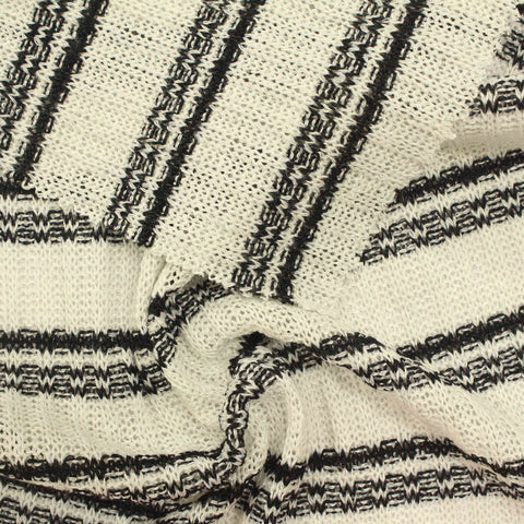 Black Horizontal-Stripe Rib Knit, Poly-Viscose, 179 gsm