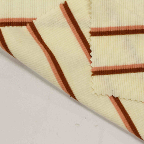 Cream Horizontal-Stripe Rib Knit, Cotton-Poly, 150 gsm