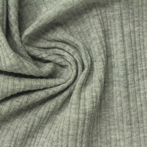 Light Grey Marl Rib Knit, Cotton, 160 gsm